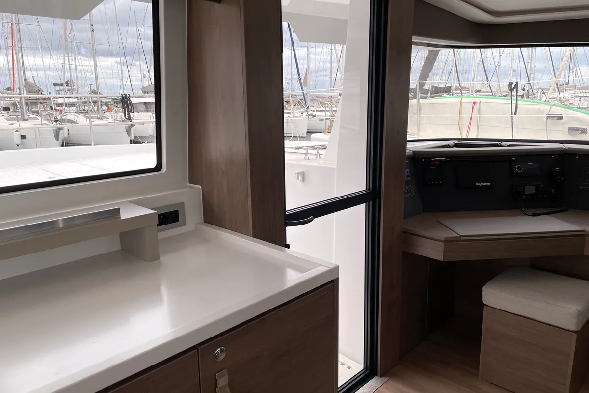 Salon of Poseidon, a Bali 4.6 catamaran at Athens, Greece