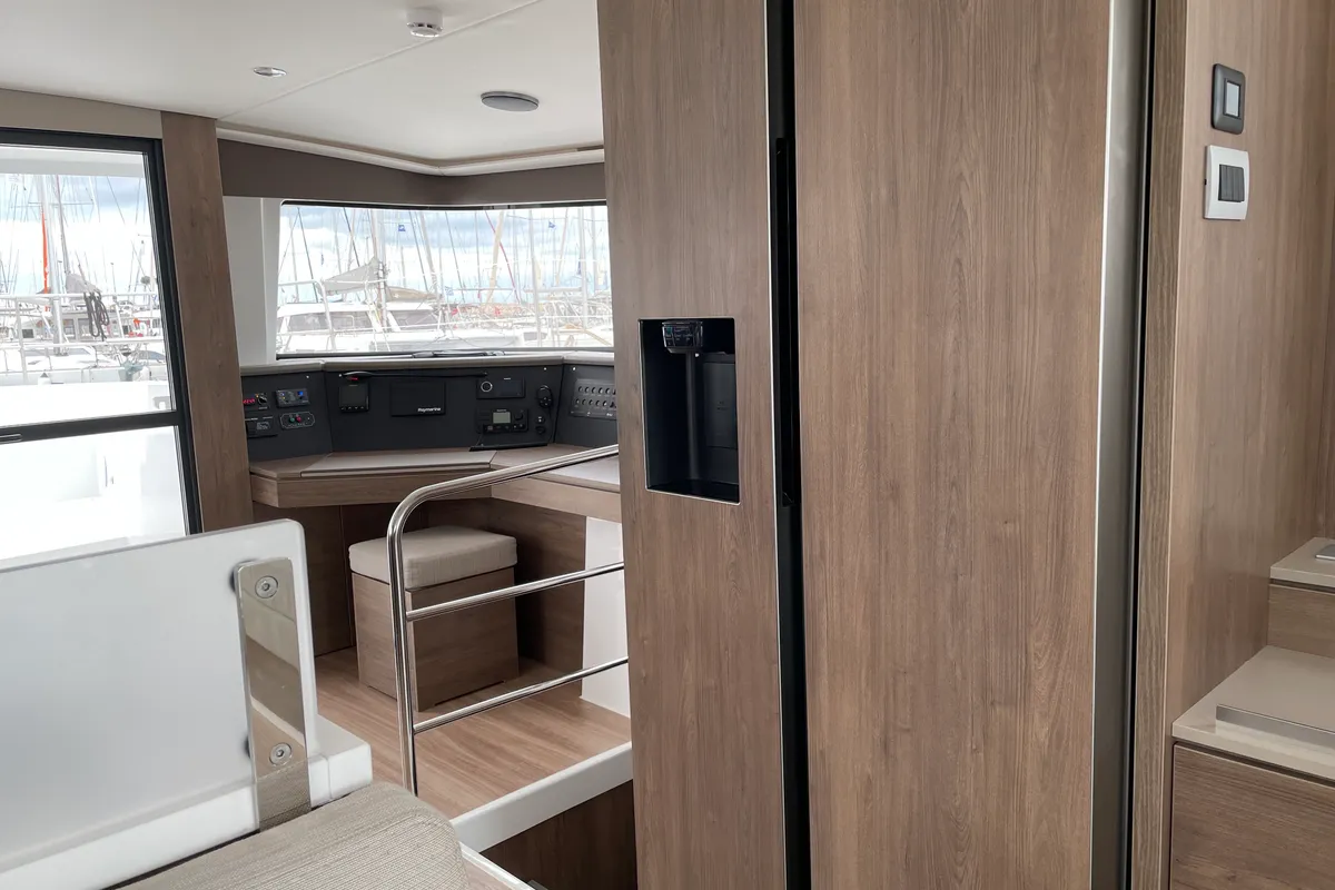Salon of Poseidon, a Bali 4.6 catamaran at Athens, Greece