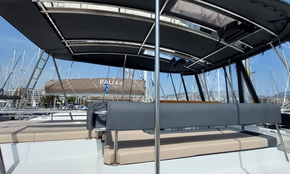 Deck of Poseidon, a Bali 4.6 catamaran at Athens, Greece