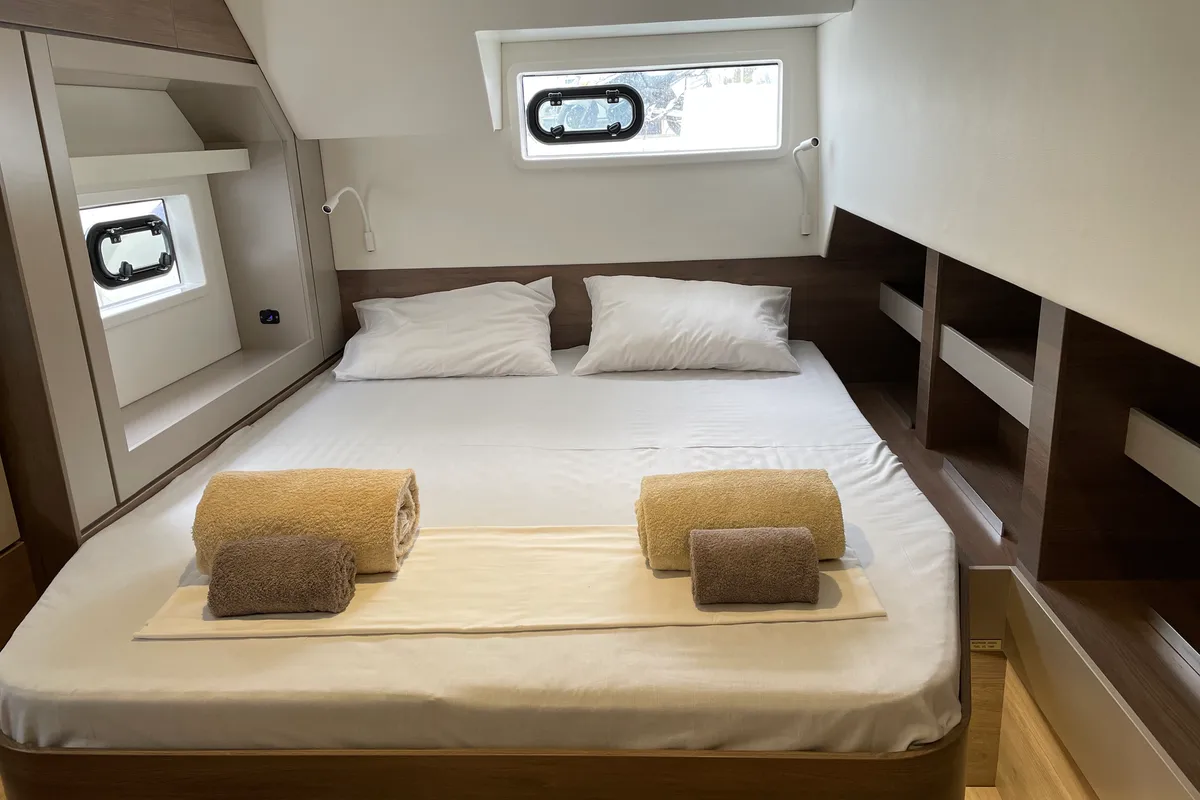 Cabin on Poseidon, a Bali 4.6 catamaran at Athens, Greece