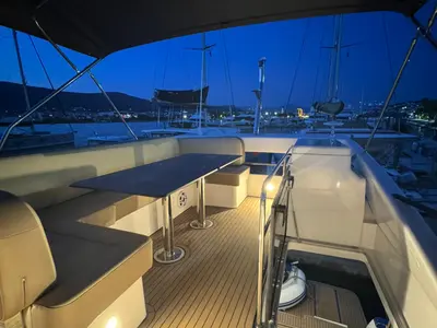Cockpit of Lana, a Bavaria Virtess 420 Fly motor yacht at Trogir, Croatia