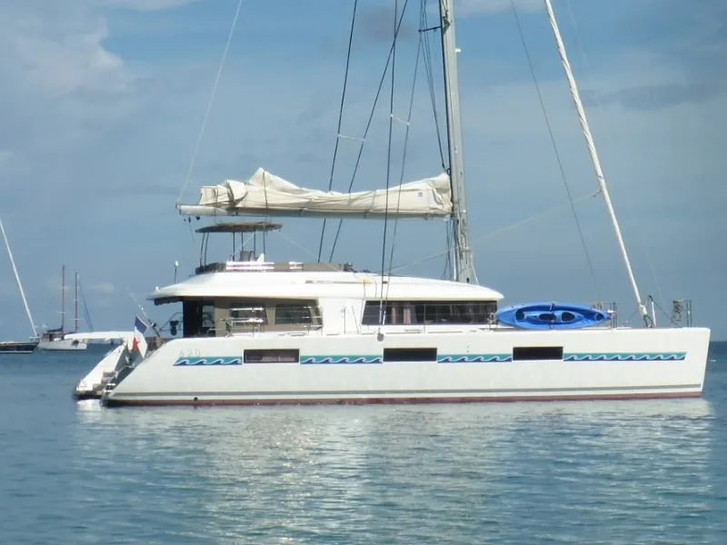 Exterior view of Marlena, a Lagoon 620 catamaran at Roche Caiman, Seychelles
