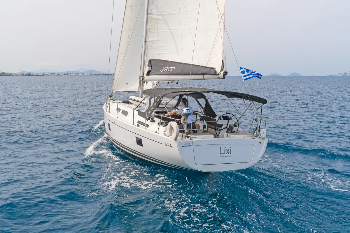 Exterior view of Lixi, a Hanse 458 sailboat at Kos, Greece