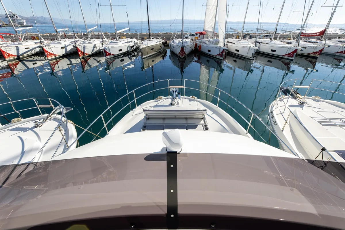 Deck of AELIA, a Beneteau Swift Trawler 41 motor yacht at Split, Croatia