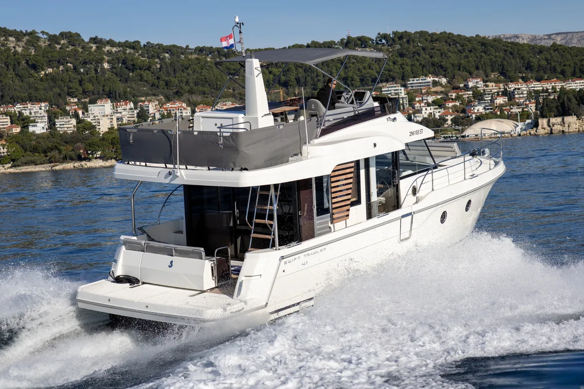 Exterior view of AELIA, a Beneteau Swift Trawler 41 motor yacht at Split, Croatia