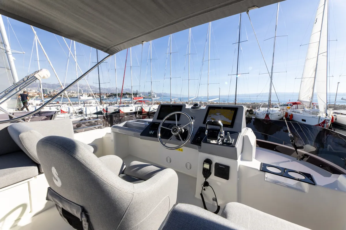 Cockpit of AELIA, a Beneteau Swift Trawler 41 motor yacht at Split, Croatia