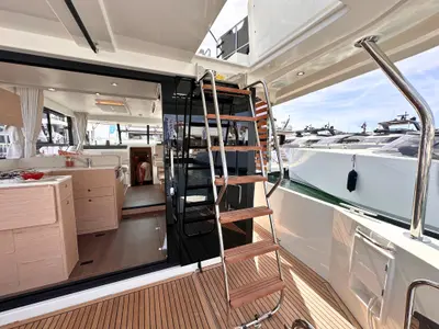 Deck of AELIA, a Beneteau Swift Trawler 41 motor yacht at Split, Croatia