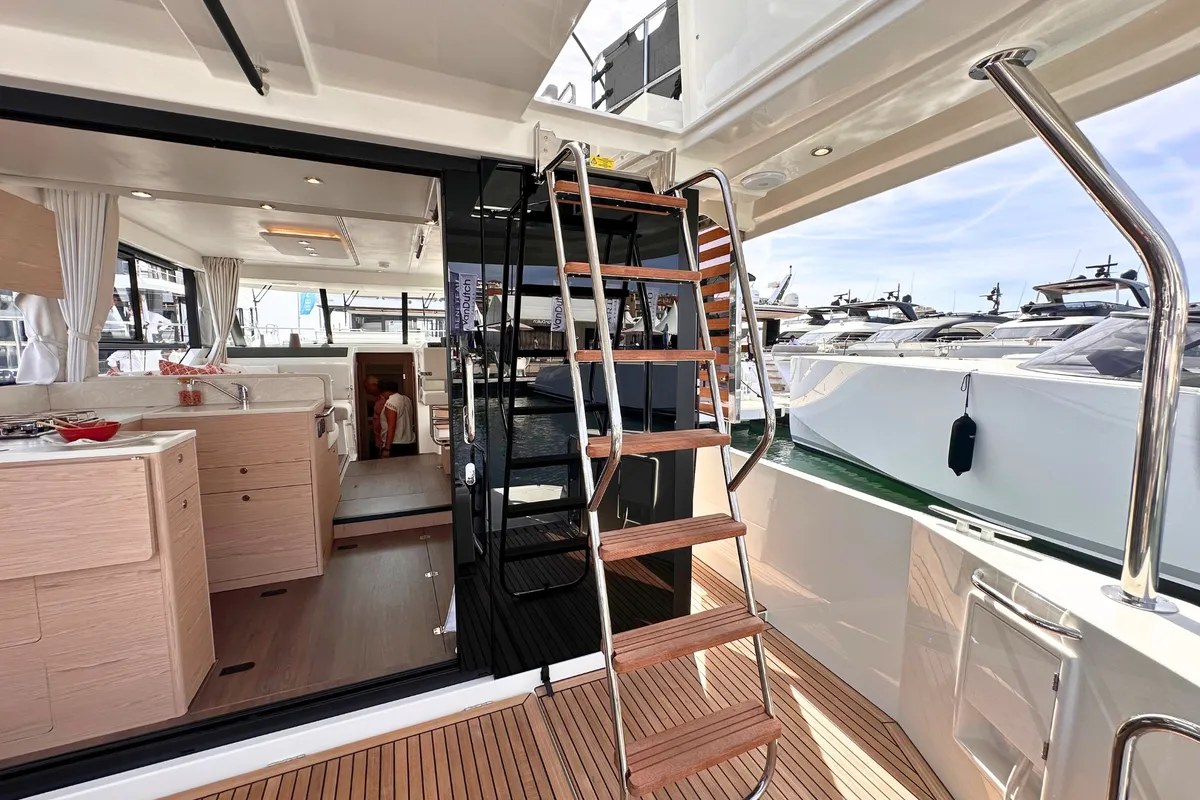 Deck of AELIA, a Beneteau Swift Trawler 41 motor yacht at Split, Croatia