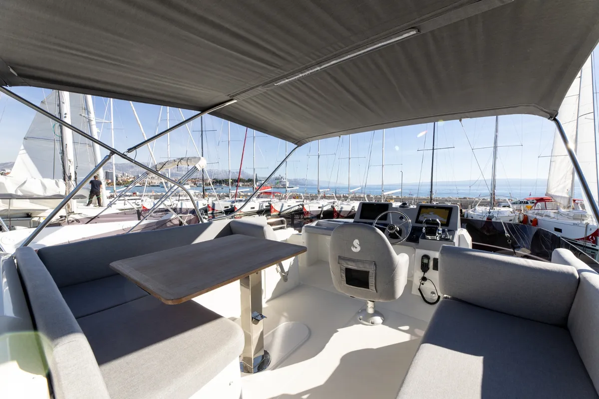 Cockpit of AELIA, a Beneteau Swift Trawler 41 motor yacht at Split, Croatia