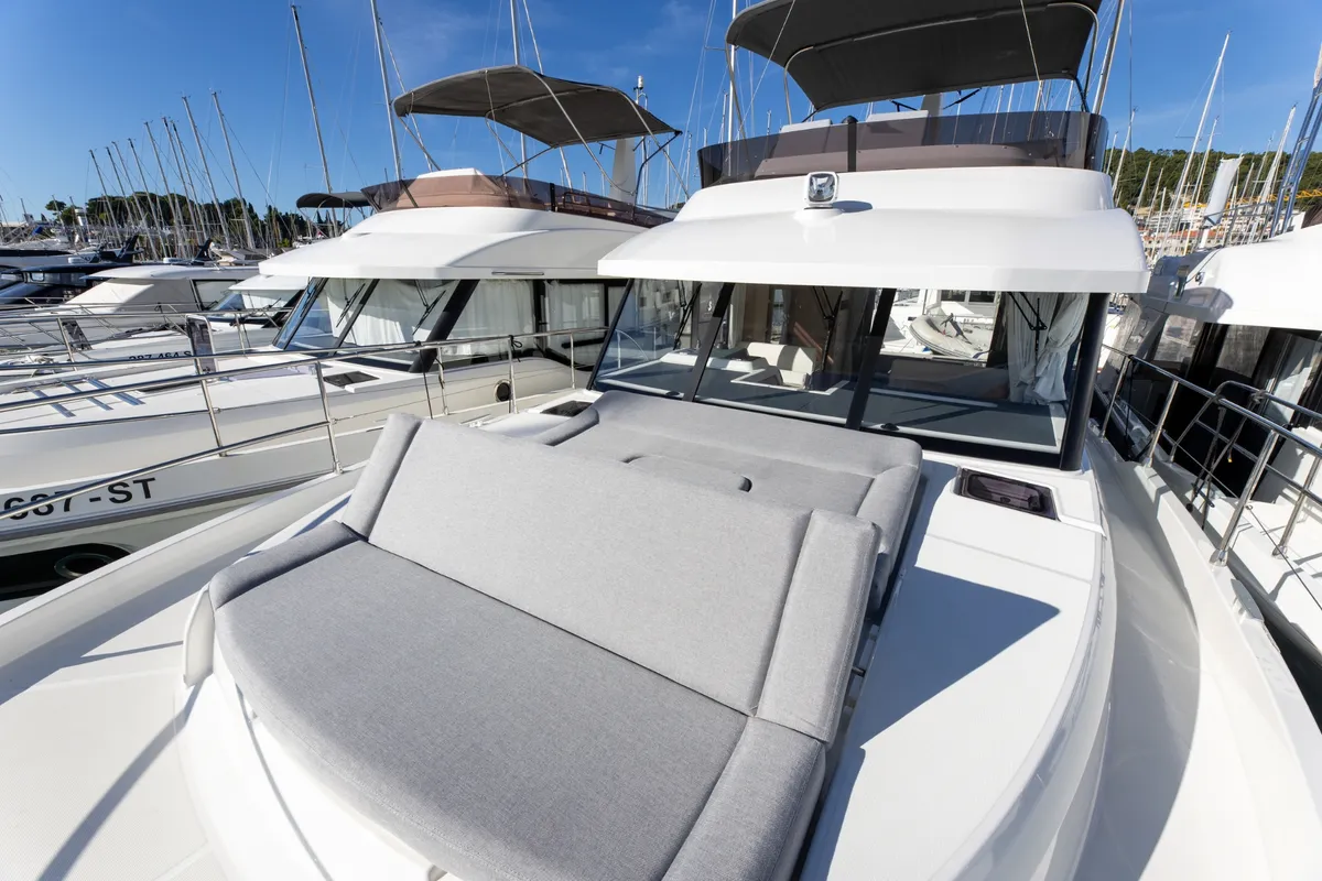 Deck of AELIA, a Beneteau Swift Trawler 41 motor yacht at Split, Croatia