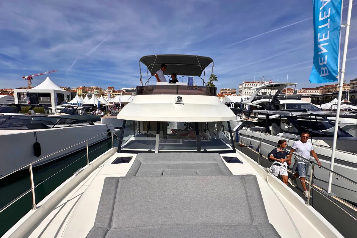 Deck of AELIA, a Beneteau Swift Trawler 41 motor yacht at Split, Croatia