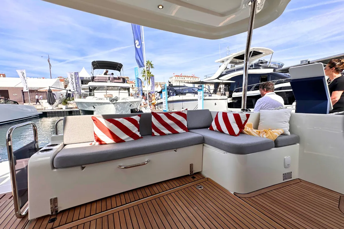Deck of AELIA, a Beneteau Swift Trawler 41 motor yacht at Split, Croatia