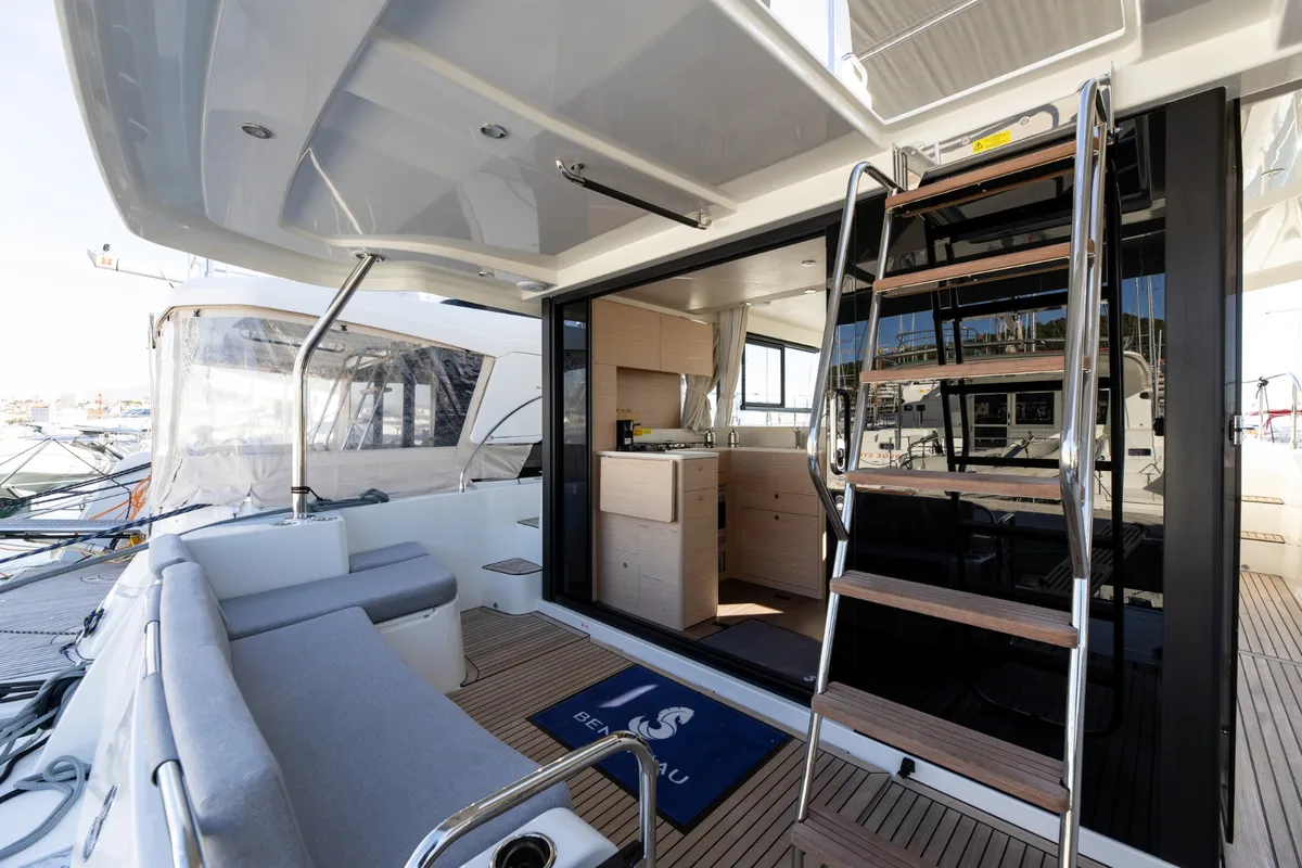 Deck of AELIA, a Beneteau Swift Trawler 41 motor yacht at Split, Croatia