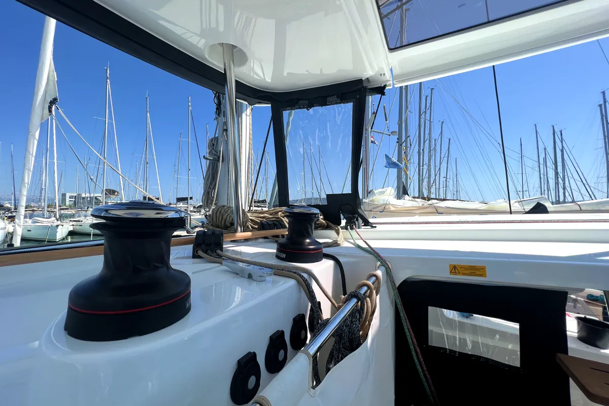 Cockpit of Bendmill, a Lagoon 42 catamaran at Grad Kaštela, Croatia