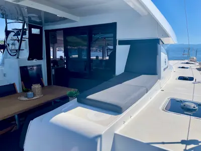 Deck of Bendmill, a Lagoon 42 catamaran at Grad Kaštela, Croatia