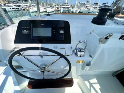 Cockpit of Bendmill, a Lagoon 42 catamaran at Grad Kaštela, Croatia