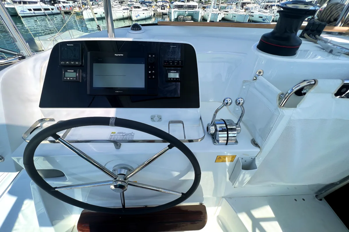 Cockpit of Bendmill, a Lagoon 42 catamaran at Grad Kaštela, Croatia