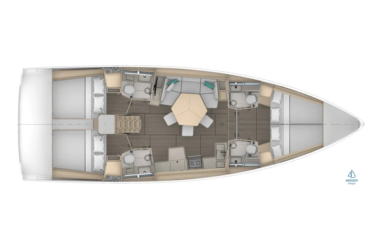 Floor plan of Sunsail 44.4 Premium Plus, a Dufour 44 sailboat at Road Town, British Virgin Islands