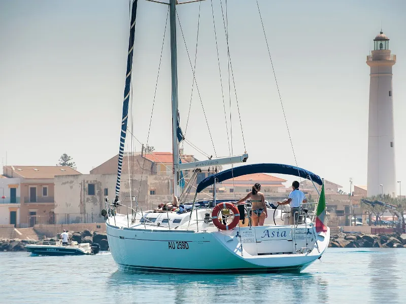 Exterior view of Asia, a Dufour 455 sailboat at Ragusa, Italy
