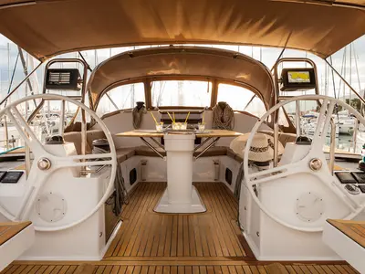 Cockpit of Biondi, a Elan Impression 50 sailboat at Grad Kaštela, Croatia