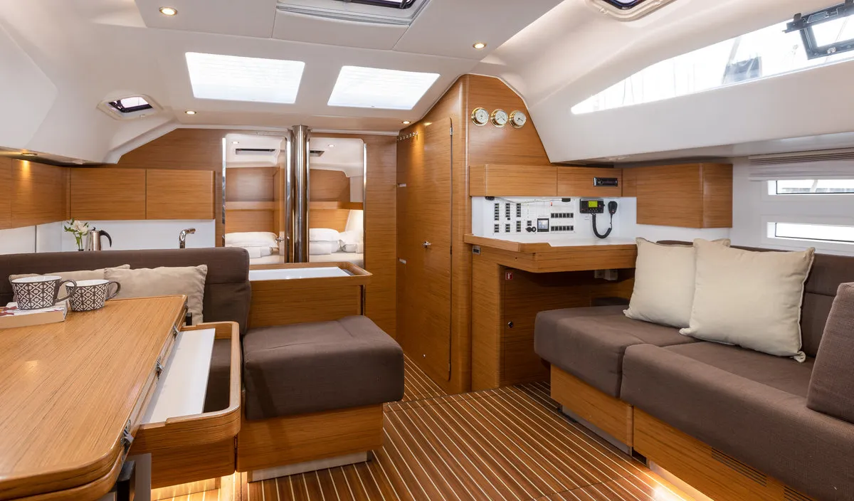 Salon of Biondi, a Elan Impression 50 sailboat at Grad Kaštela, Croatia