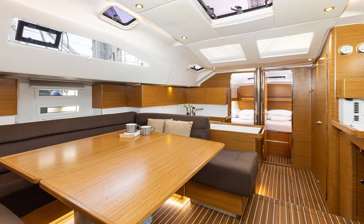 Salon of Biondi, a Elan Impression 50 sailboat at Grad Kaštela, Croatia