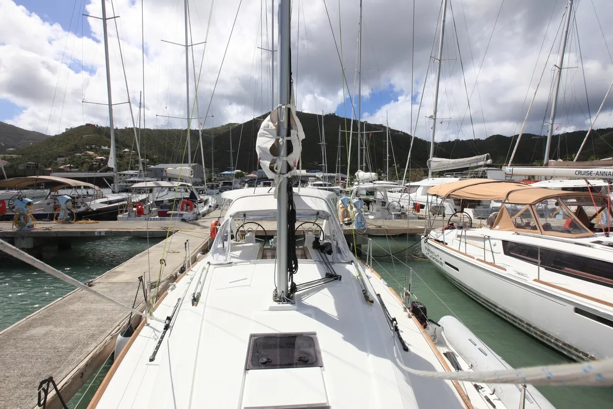 Deck of Big Blue, a Beneteau Oceanis 35.1 sailboat at Road Town, British Virgin Islands