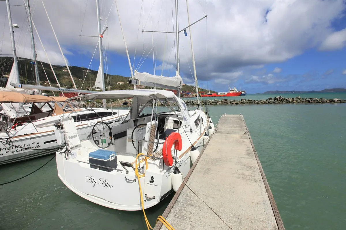 Exterior view of Big Blue, a Beneteau Oceanis 35.1 sailboat at Road Town, British Virgin Islands