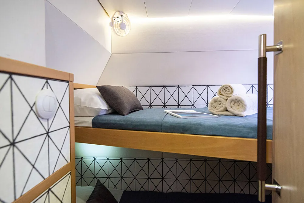 Cabin on Queen Of Diamonds, a Lagoon 52 catamaran at Athens, Greece