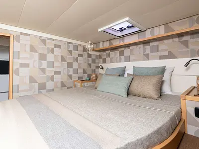 Cabin on Queen Of Diamonds, a Lagoon 52 catamaran at Athens, Greece