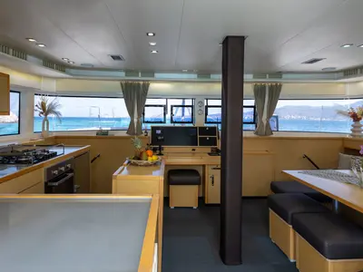 Salon of Queen Of Diamonds, a Lagoon 52 catamaran at Athens, Greece
