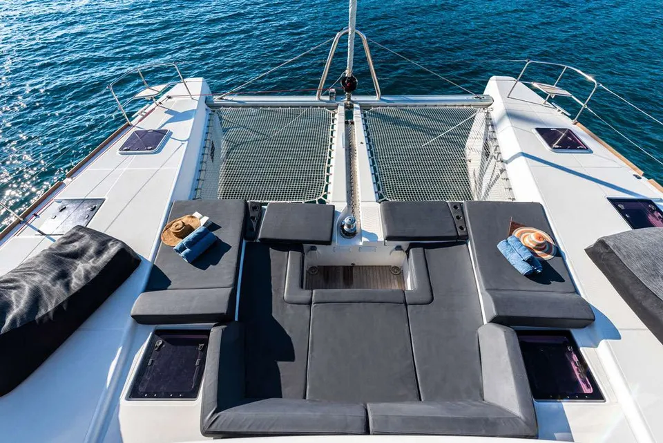 Deck of Queen Of Diamonds, a Lagoon 52 catamaran at Athens, Greece