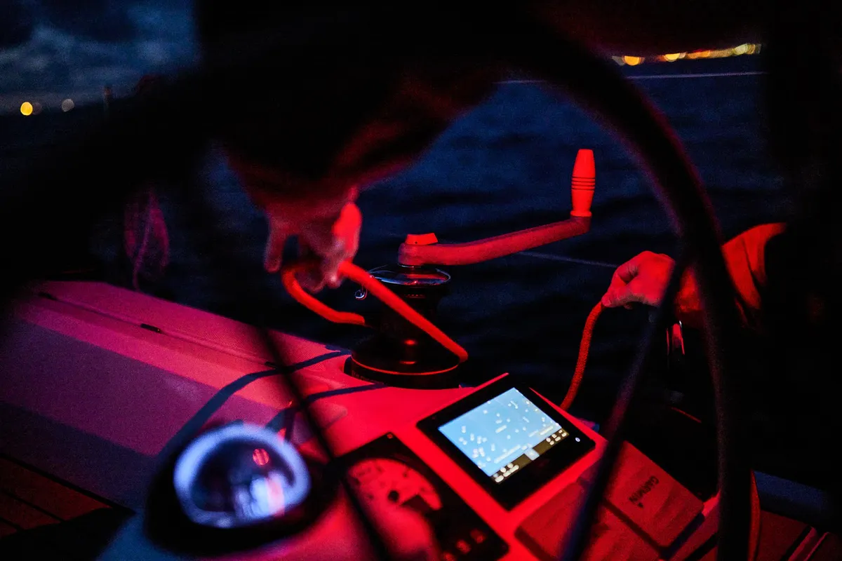 Cockpit of Angelmiles 2, a Northman Maxus 35 sailboat at Valencia, Spain