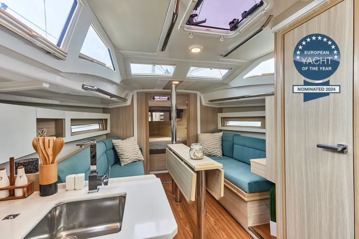 Salon of Angelmiles 2, a Northman Maxus 35 sailboat at Valencia, Spain