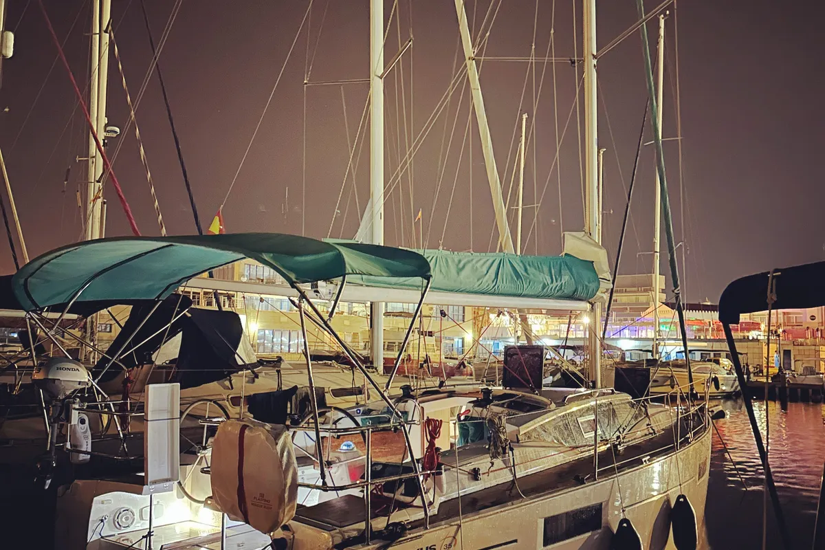 Deck of Angelmiles 2, a Northman Maxus 35 sailboat at Valencia, Spain