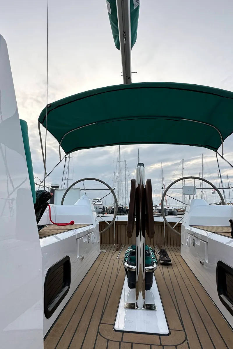 Cockpit of Angelmiles 2, a Northman Maxus 35 sailboat at Valencia, Spain