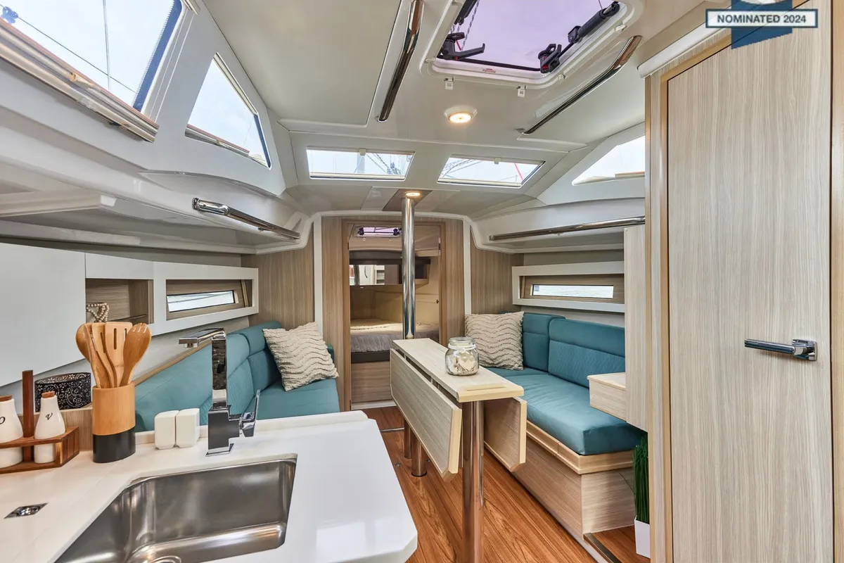 Salon of Angelmiles 2, a Northman Maxus 35 sailboat at Valencia, Spain