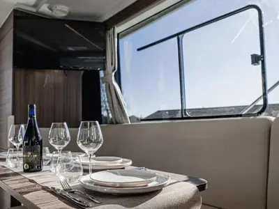 Salon of Liberty - Luxury 10, a Cygnet Liberty motorboat at Rheinsberg, Germany