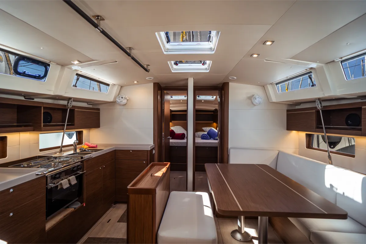 Salon of Sarina, a Beneteau Oceanis 46.1 sailboat at Olbia, Italy