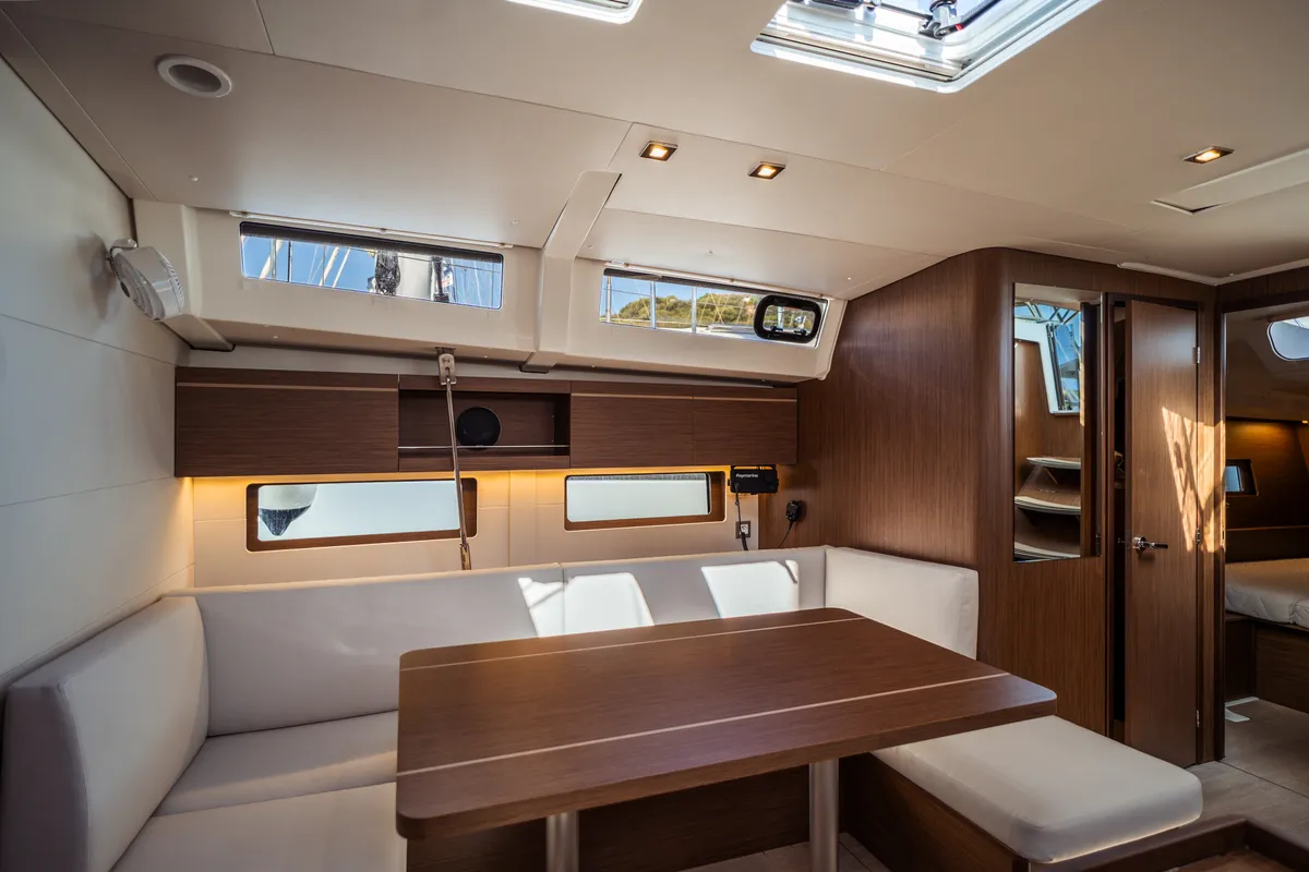 Salon of Sarina, a Beneteau Oceanis 46.1 sailboat at Olbia, Italy