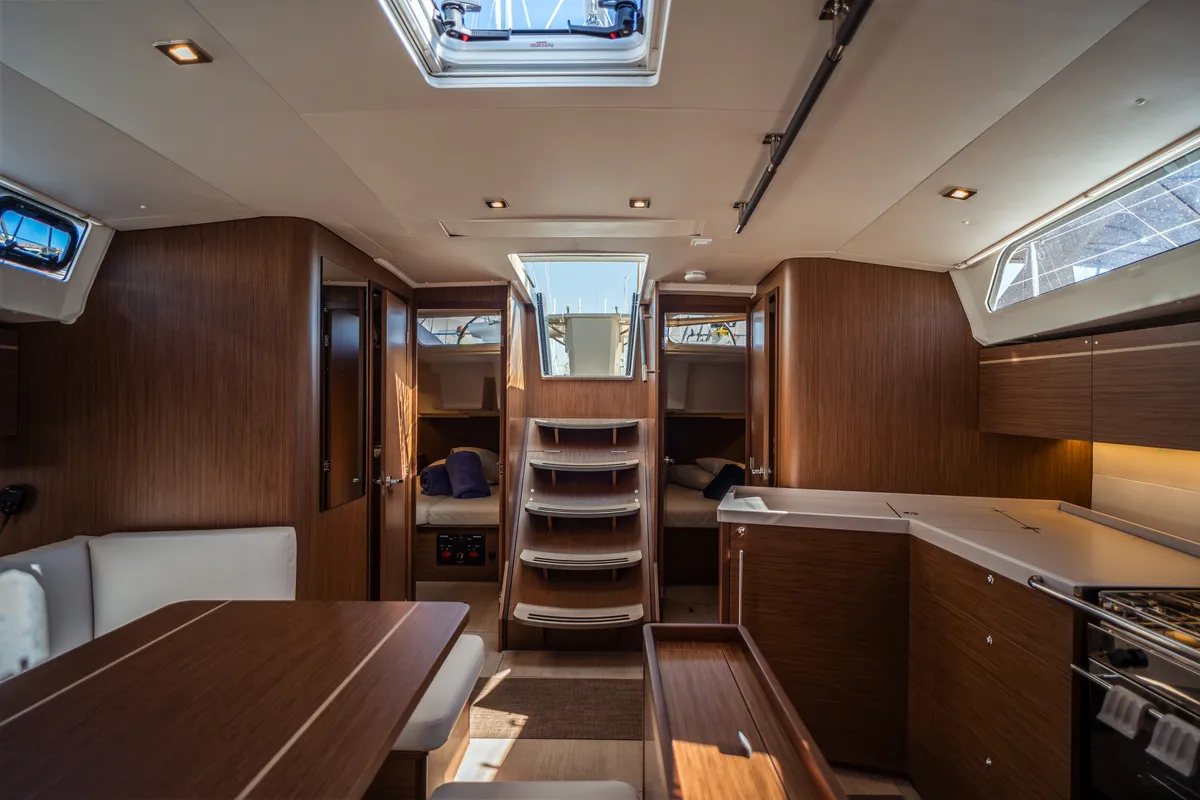 Salon of Sarina, a Beneteau Oceanis 46.1 sailboat at Olbia, Italy