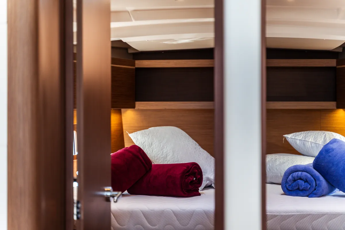 Cabin on Sarina, a Beneteau Oceanis 46.1 sailboat at Olbia, Italy