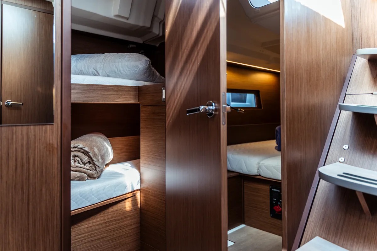 Cabin on Sarina, a Beneteau Oceanis 46.1 sailboat at Olbia, Italy