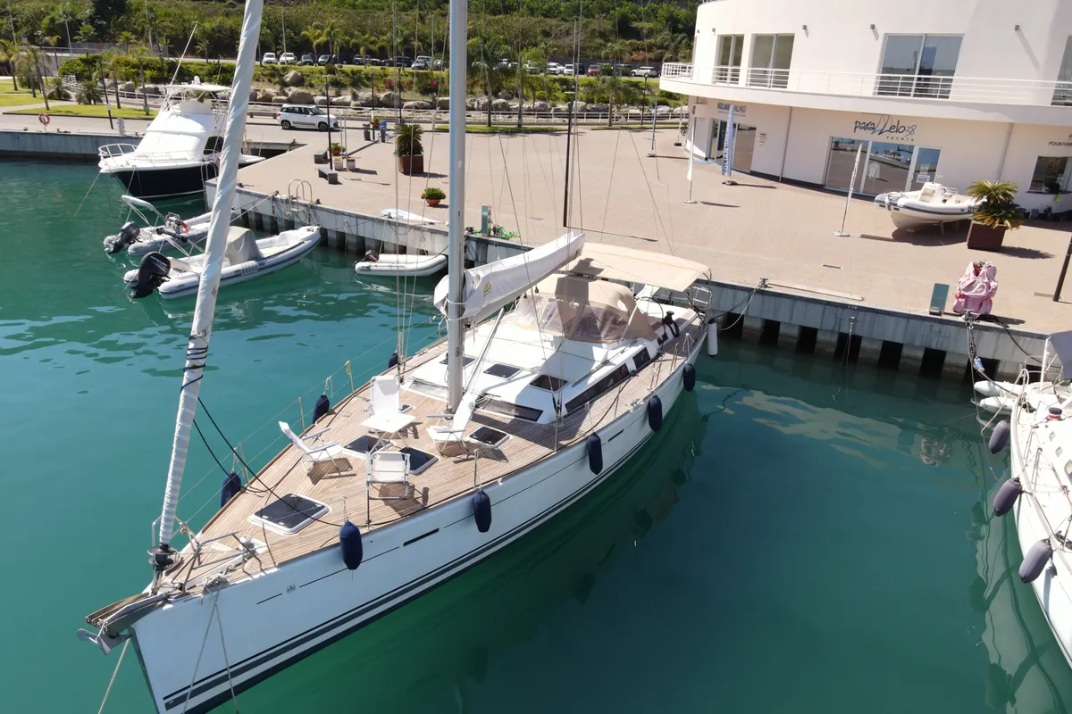 Exterior view of Rainbow, a Dufour 525 Grand Large sailboat at Tonnarella, Italy