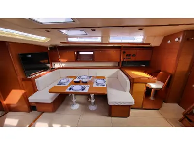 Salon of Rainbow, a Dufour 525 Grand Large sailboat at Tonnarella, Italy