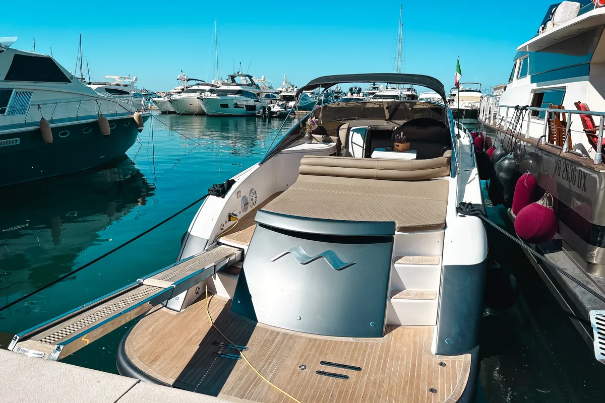 Exterior view of Mig 50, a motor yacht at Salerno, Italy
