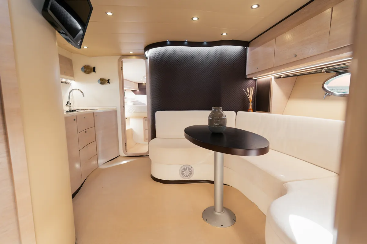 Salon of Mig 50, a motor yacht at Salerno, Italy