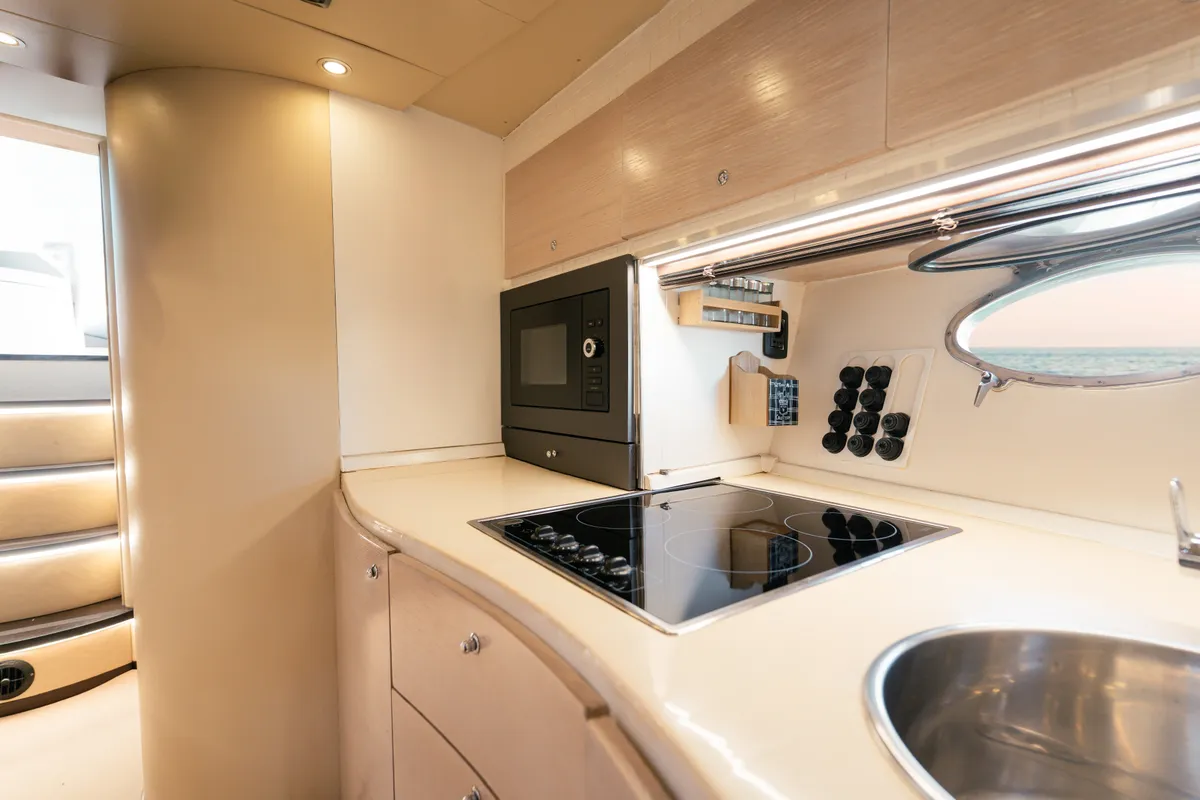 Galley of Mig 50, a motor yacht at Salerno, Italy
