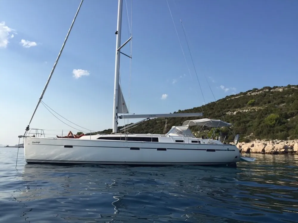 Exterior view of Pinotage, a Bavaria Cruiser 51 sailboat at Seget Donji, Croatia