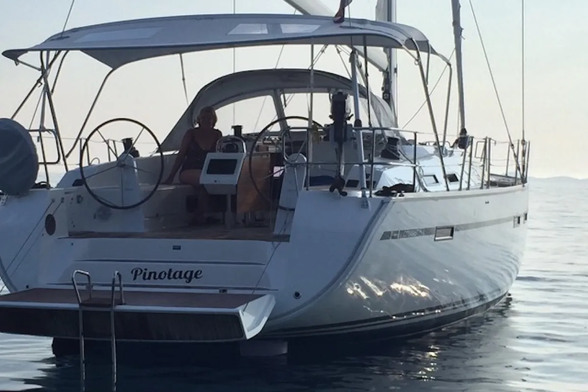 Exterior view of Pinotage, a Bavaria Cruiser 51 sailboat at Seget Donji, Croatia
